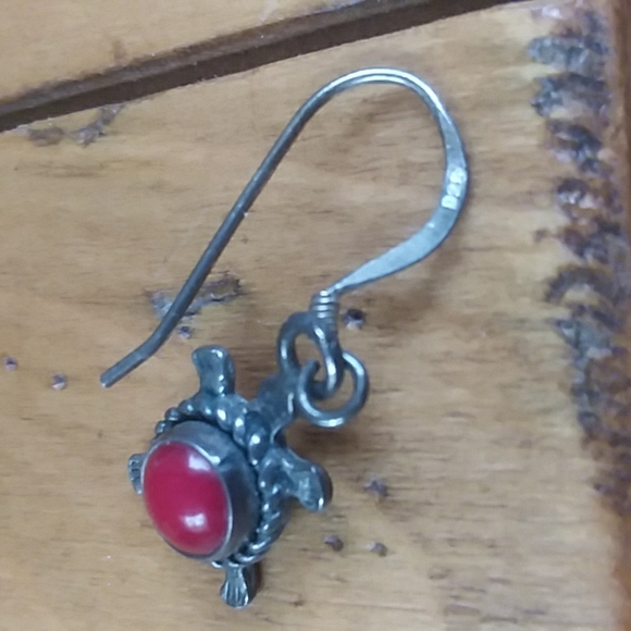 Sterling Silver and Coral Earrings - Picture 7 of 7